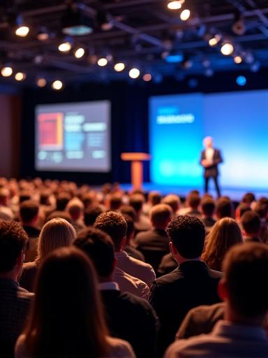 Keynote speaker addressing a business conference.